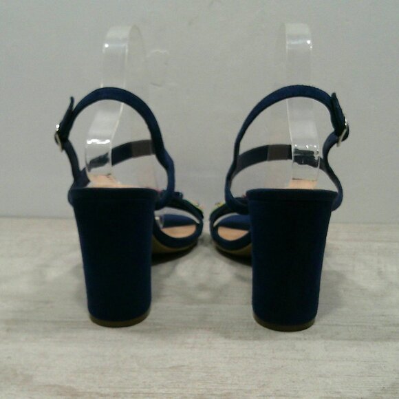 BP Navy Suede High Block Heels with Floral Embellishments Size 10 M - Picture 6 of 15